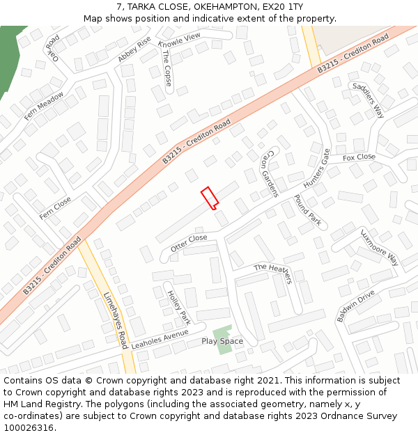 7, TARKA CLOSE, OKEHAMPTON, EX20 1TY: Location map and indicative extent of plot