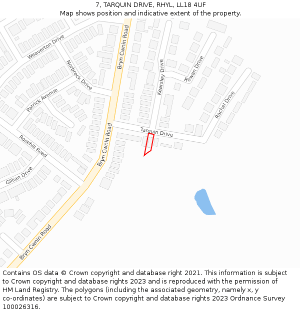 7, TARQUIN DRIVE, RHYL, LL18 4UF: Location map and indicative extent of plot