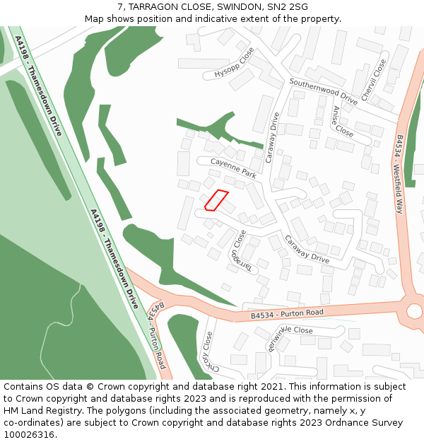 7, TARRAGON CLOSE, SWINDON, SN2 2SG: Location map and indicative extent of plot