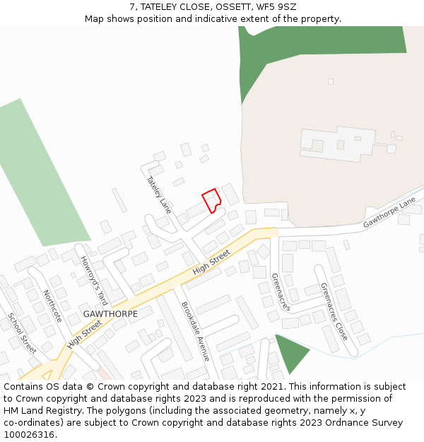 7, TATELEY CLOSE, OSSETT, WF5 9SZ: Location map and indicative extent of plot