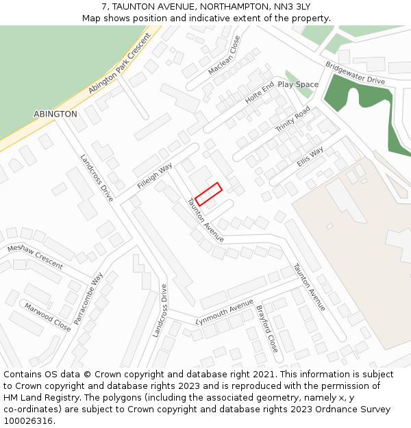 7, TAUNTON AVENUE, NORTHAMPTON, NN3 3LY: Location map and indicative extent of plot