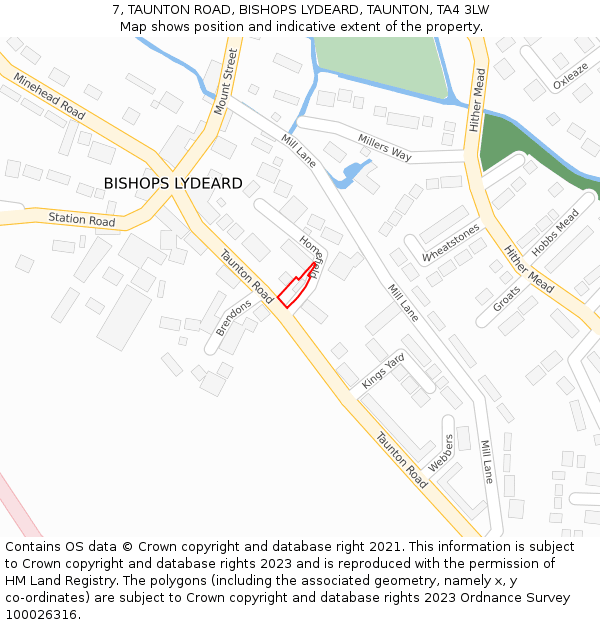 7, TAUNTON ROAD, BISHOPS LYDEARD, TAUNTON, TA4 3LW: Location map and indicative extent of plot