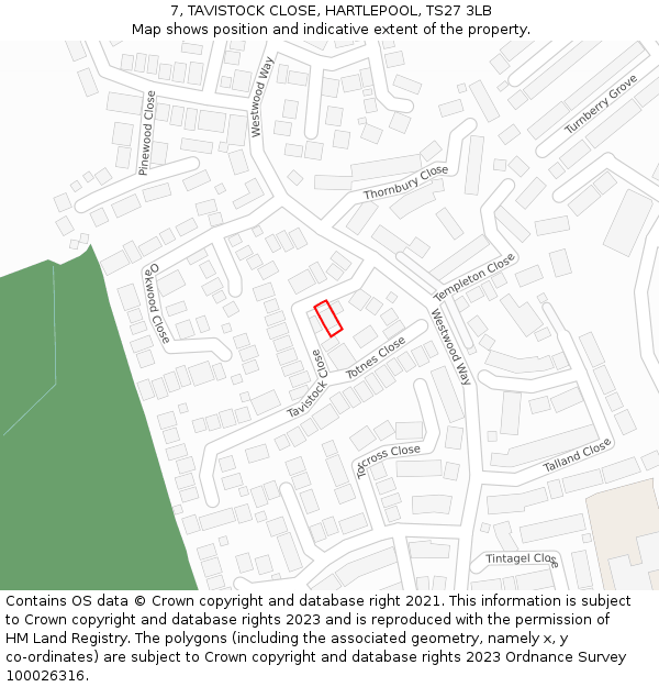 7, TAVISTOCK CLOSE, HARTLEPOOL, TS27 3LB: Location map and indicative extent of plot