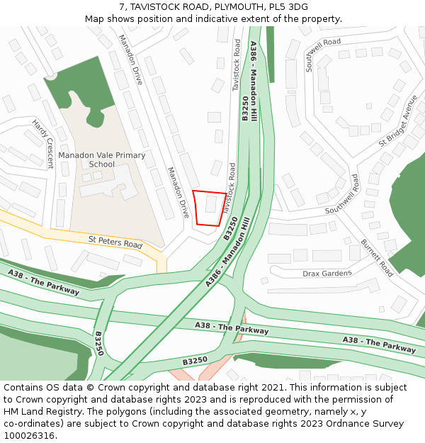 7, TAVISTOCK ROAD, PLYMOUTH, PL5 3DG: Location map and indicative extent of plot