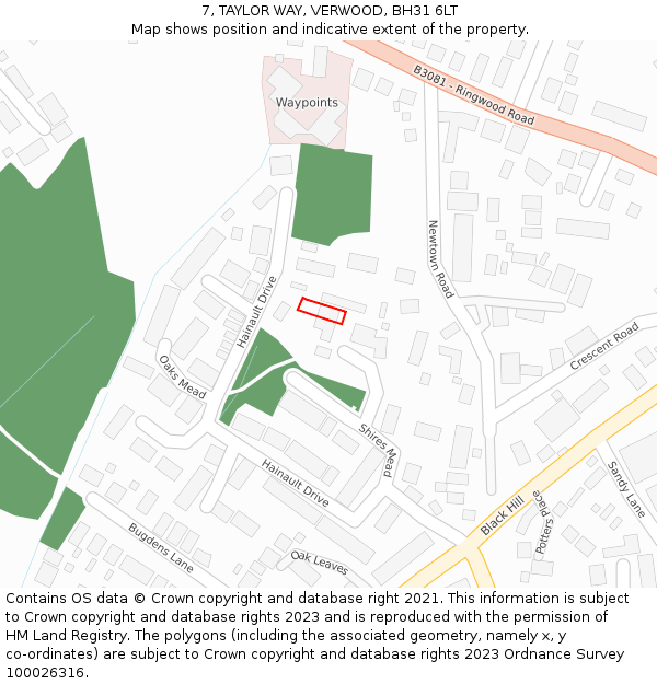 7, TAYLOR WAY, VERWOOD, BH31 6LT: Location map and indicative extent of plot
