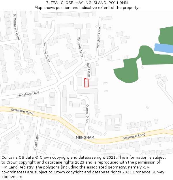 7, TEAL CLOSE, HAYLING ISLAND, PO11 9NN: Location map and indicative extent of plot