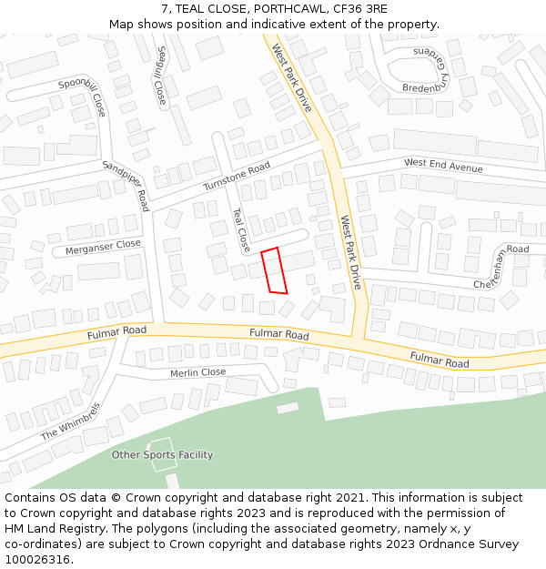 7, TEAL CLOSE, PORTHCAWL, CF36 3RE: Location map and indicative extent of plot