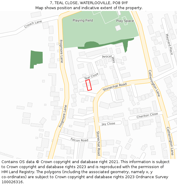 7, TEAL CLOSE, WATERLOOVILLE, PO8 9YF: Location map and indicative extent of plot