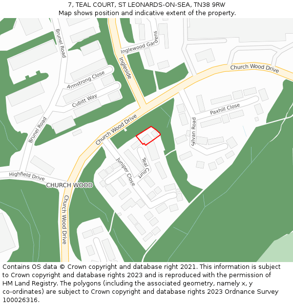 7, TEAL COURT, ST LEONARDS-ON-SEA, TN38 9RW: Location map and indicative extent of plot