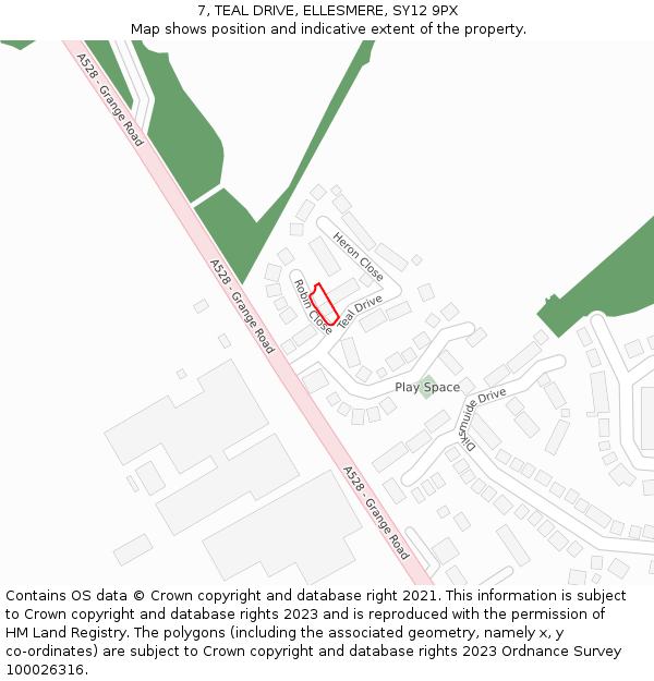 7, TEAL DRIVE, ELLESMERE, SY12 9PX: Location map and indicative extent of plot