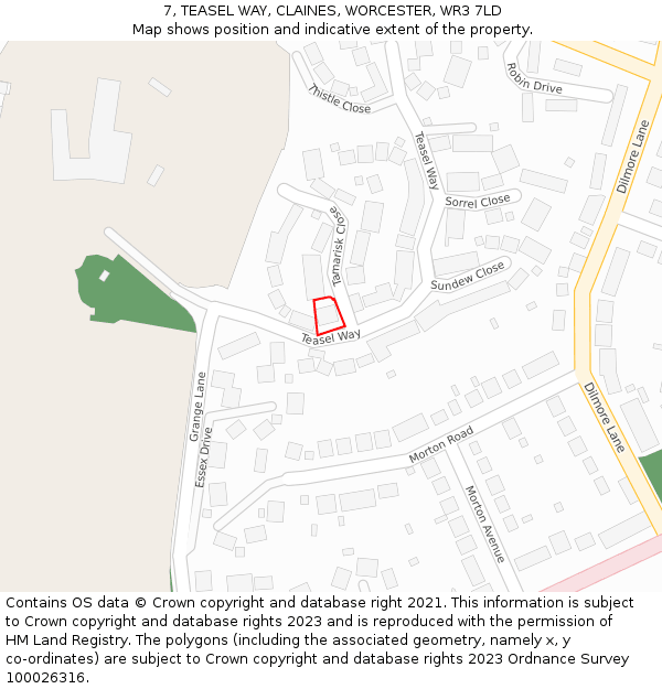 7, TEASEL WAY, CLAINES, WORCESTER, WR3 7LD: Location map and indicative extent of plot