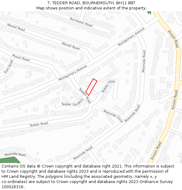 7, TEDDER ROAD, BOURNEMOUTH, BH11 8BT: Location map and indicative extent of plot