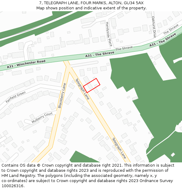 7, TELEGRAPH LANE, FOUR MARKS, ALTON, GU34 5AX: Location map and indicative extent of plot