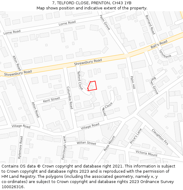 7, TELFORD CLOSE, PRENTON, CH43 1YB: Location map and indicative extent of plot