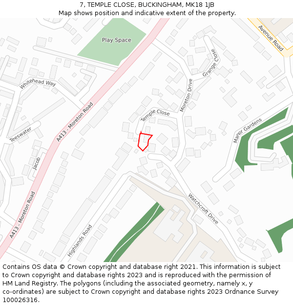 7, TEMPLE CLOSE, BUCKINGHAM, MK18 1JB: Location map and indicative extent of plot