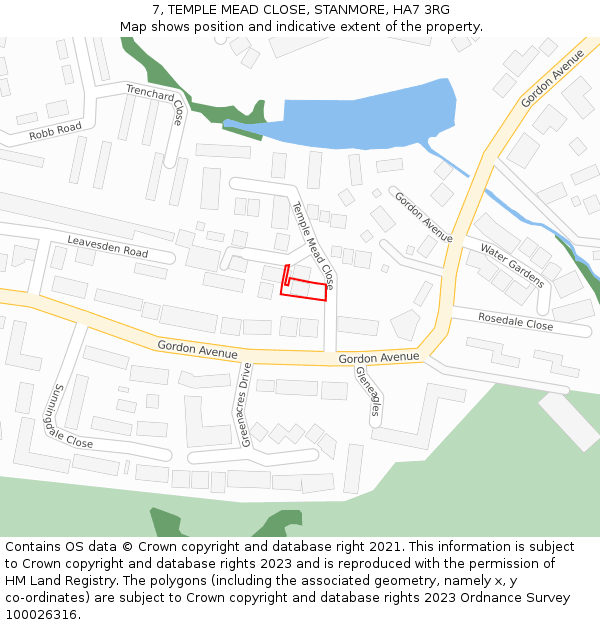 7, TEMPLE MEAD CLOSE, STANMORE, HA7 3RG: Location map and indicative extent of plot