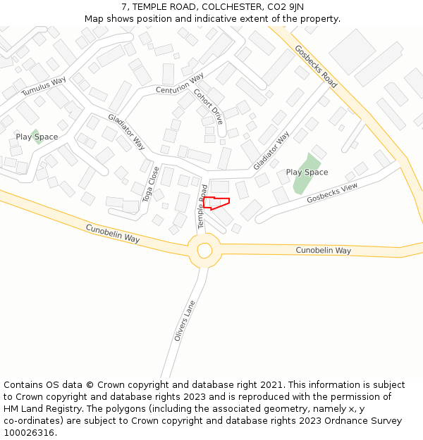 7, TEMPLE ROAD, COLCHESTER, CO2 9JN: Location map and indicative extent of plot