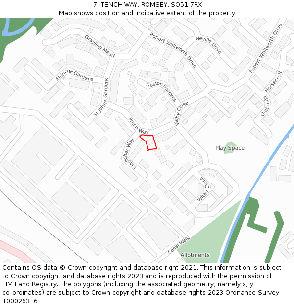 7, TENCH WAY, ROMSEY, SO51 7RX: Location map and indicative extent of plot