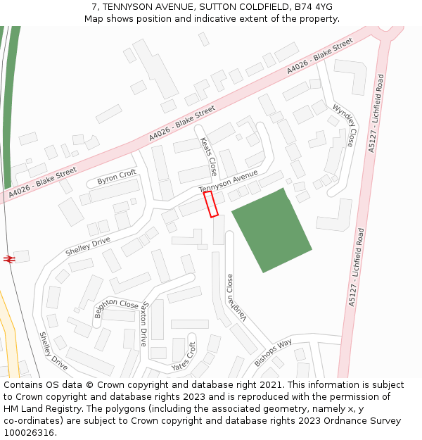 7, TENNYSON AVENUE, SUTTON COLDFIELD, B74 4YG: Location map and indicative extent of plot