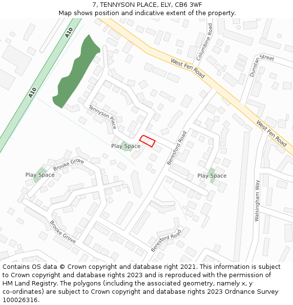 7, TENNYSON PLACE, ELY, CB6 3WF: Location map and indicative extent of plot