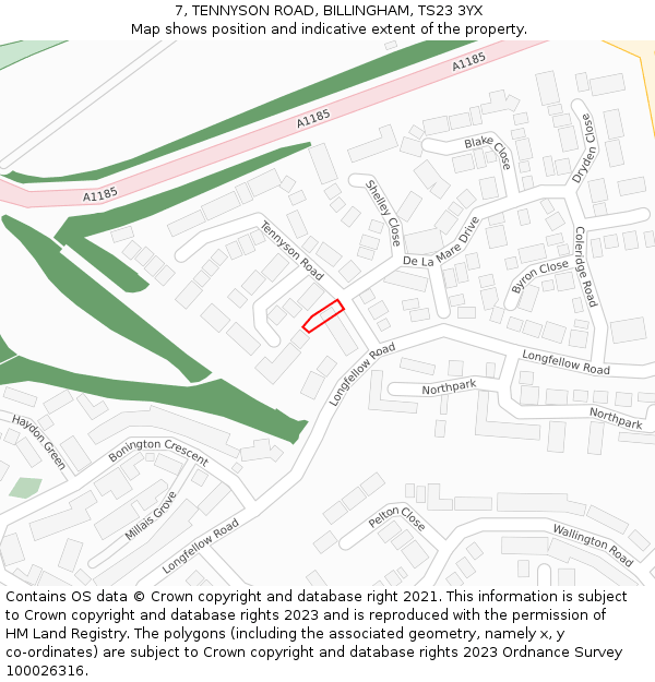 7, TENNYSON ROAD, BILLINGHAM, TS23 3YX: Location map and indicative extent of plot