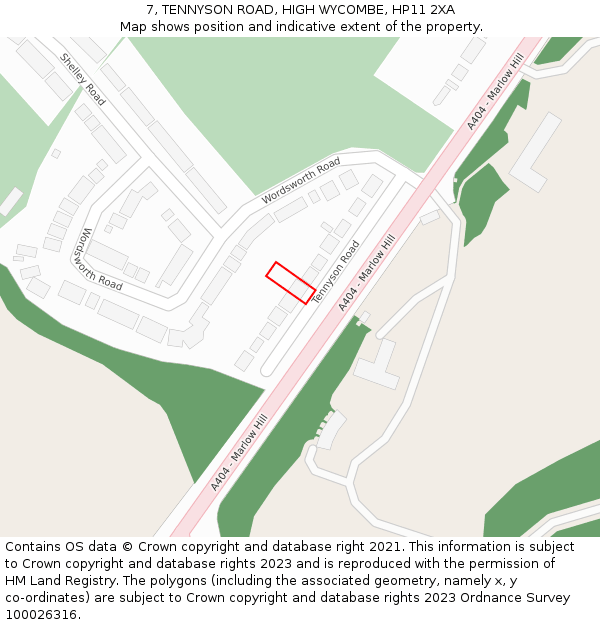 7, TENNYSON ROAD, HIGH WYCOMBE, HP11 2XA: Location map and indicative extent of plot