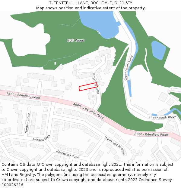 7, TENTERHILL LANE, ROCHDALE, OL11 5TY: Location map and indicative extent of plot