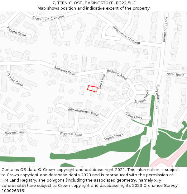 7, TERN CLOSE, BASINGSTOKE, RG22 5UF: Location map and indicative extent of plot