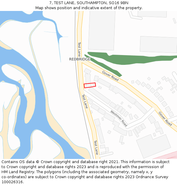 7, TEST LANE, SOUTHAMPTON, SO16 9BN: Location map and indicative extent of plot