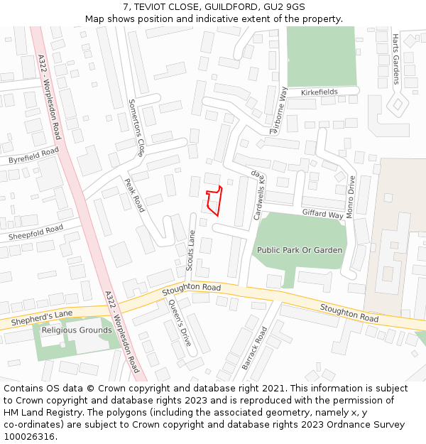 7, TEVIOT CLOSE, GUILDFORD, GU2 9GS: Location map and indicative extent of plot