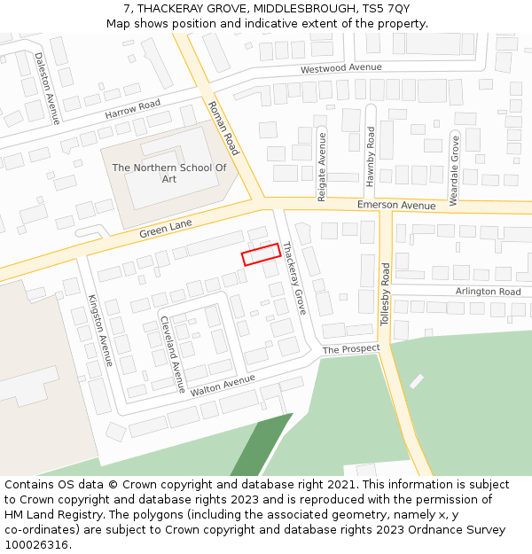 7, THACKERAY GROVE, MIDDLESBROUGH, TS5 7QY: Location map and indicative extent of plot
