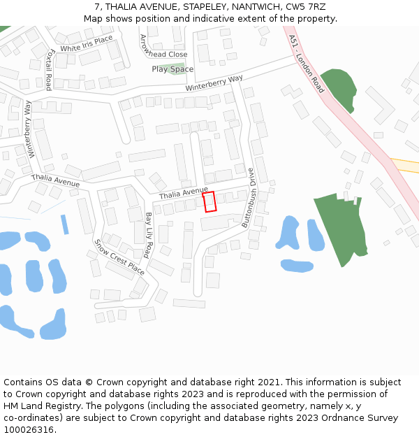 7, THALIA AVENUE, STAPELEY, NANTWICH, CW5 7RZ: Location map and indicative extent of plot