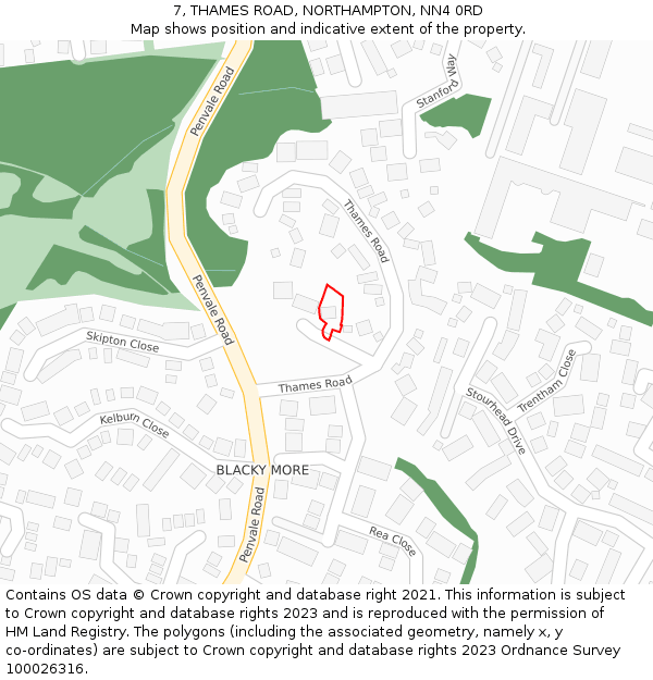 7, THAMES ROAD, NORTHAMPTON, NN4 0RD: Location map and indicative extent of plot
