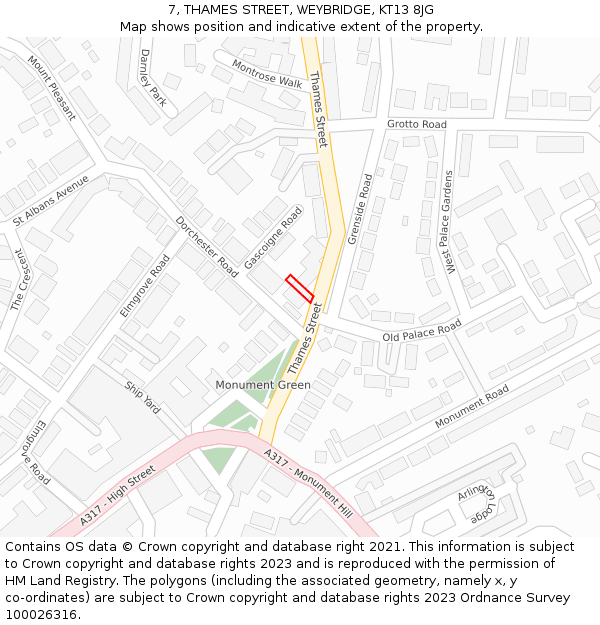 7, THAMES STREET, WEYBRIDGE, KT13 8JG: Location map and indicative extent of plot