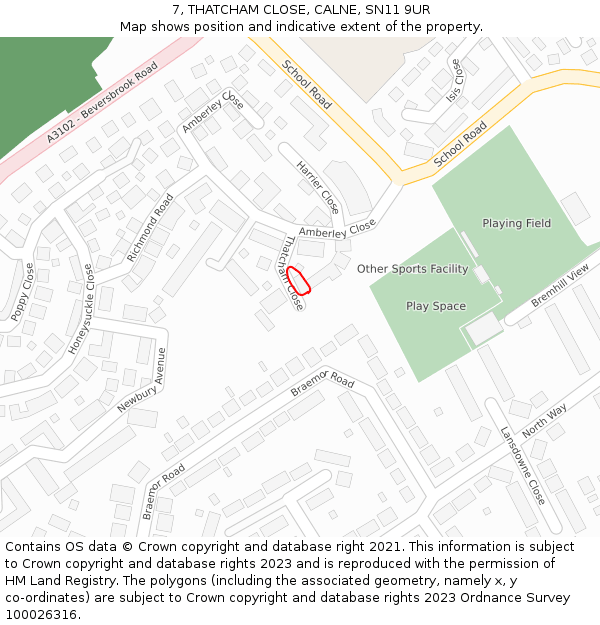 7, THATCHAM CLOSE, CALNE, SN11 9UR: Location map and indicative extent of plot