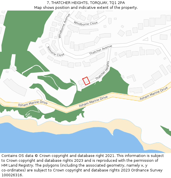 7, THATCHER HEIGHTS, TORQUAY, TQ1 2PA: Location map and indicative extent of plot