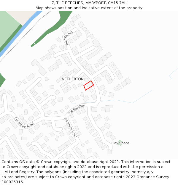 7, THE BEECHES, MARYPORT, CA15 7AH: Location map and indicative extent of plot
