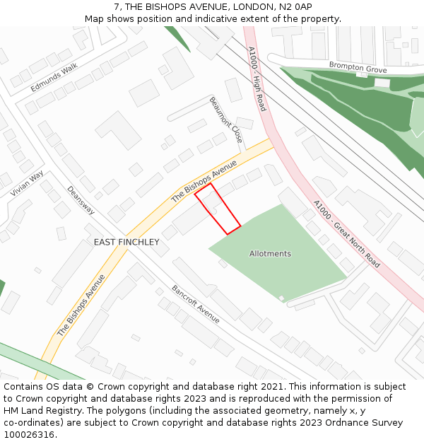 7, THE BISHOPS AVENUE, LONDON, N2 0AP: Location map and indicative extent of plot