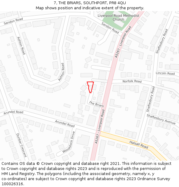 7, THE BRIARS, SOUTHPORT, PR8 4QU: Location map and indicative extent of plot