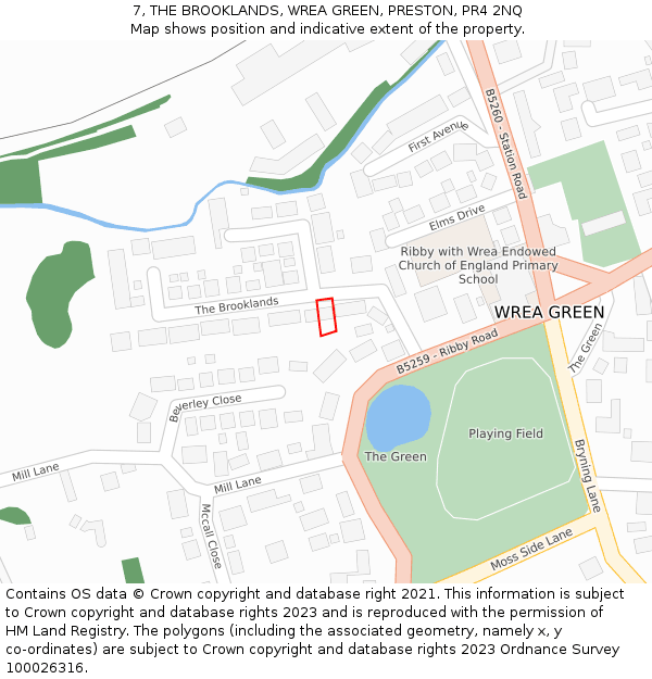 7, THE BROOKLANDS, WREA GREEN, PRESTON, PR4 2NQ: Location map and indicative extent of plot