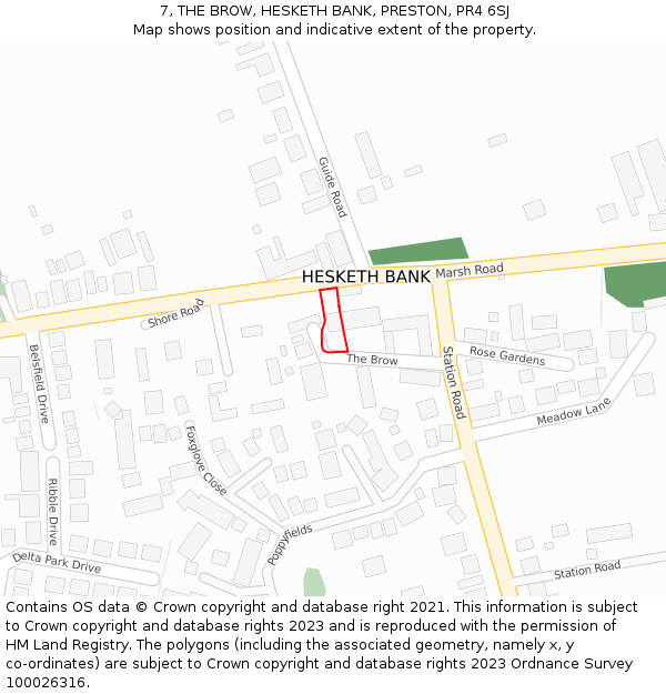 7, THE BROW, HESKETH BANK, PRESTON, PR4 6SJ: Location map and indicative extent of plot