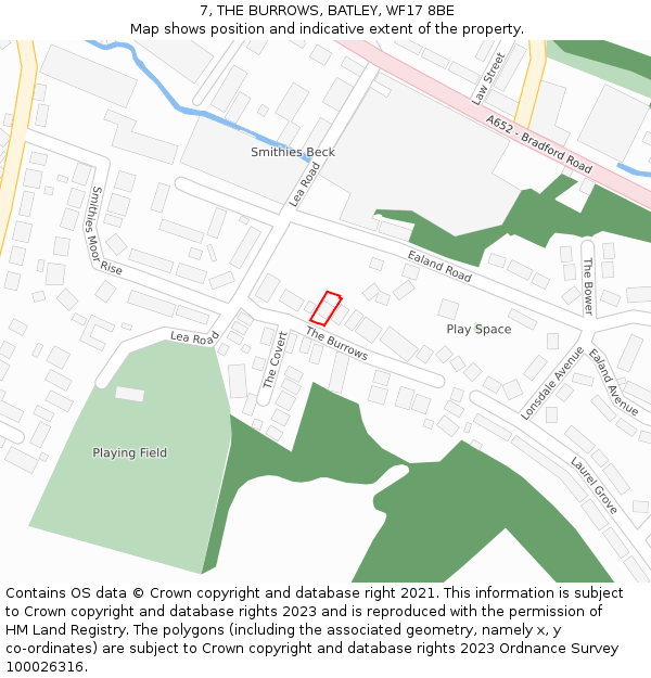 7, THE BURROWS, BATLEY, WF17 8BE: Location map and indicative extent of plot