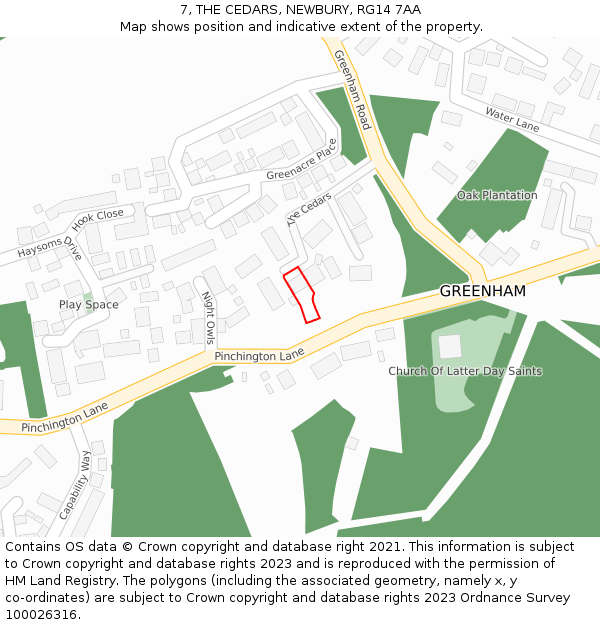 7, THE CEDARS, NEWBURY, RG14 7AA: Location map and indicative extent of plot