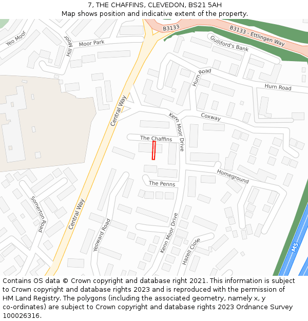 7, THE CHAFFINS, CLEVEDON, BS21 5AH: Location map and indicative extent of plot