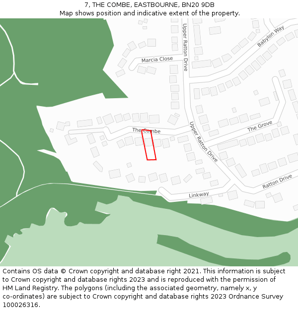 7, THE COMBE, EASTBOURNE, BN20 9DB: Location map and indicative extent of plot