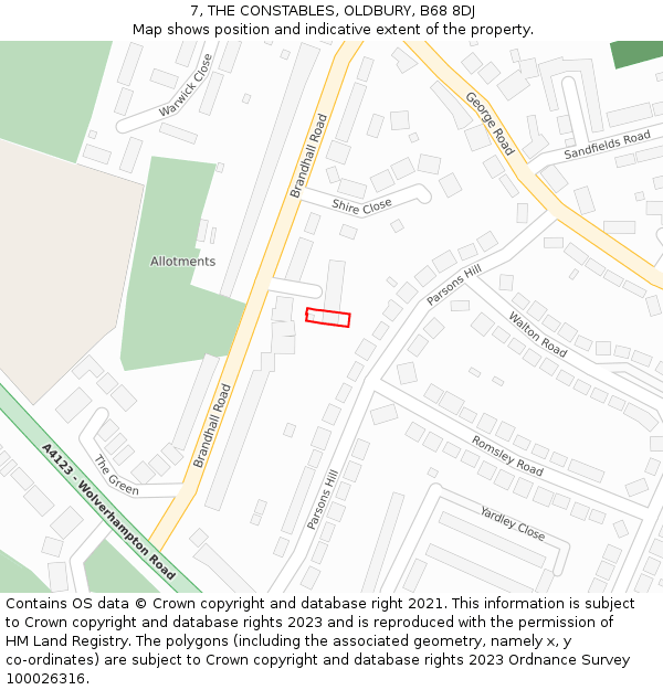 7, THE CONSTABLES, OLDBURY, B68 8DJ: Location map and indicative extent of plot