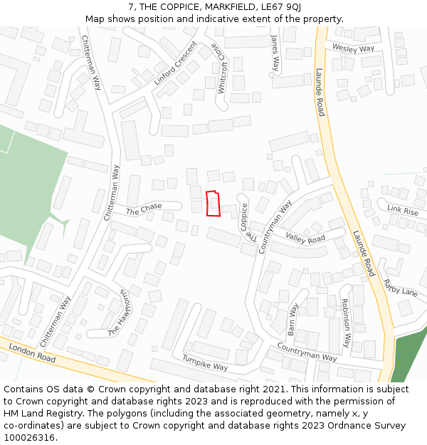 7, THE COPPICE, MARKFIELD, LE67 9QJ: Location map and indicative extent of plot