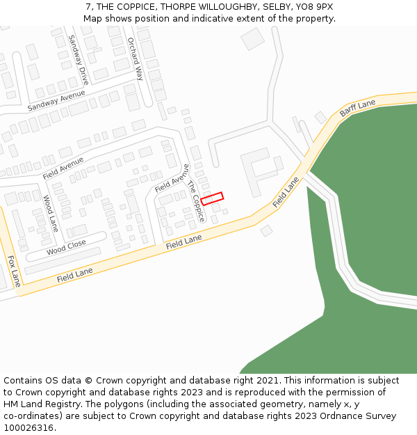 7, THE COPPICE, THORPE WILLOUGHBY, SELBY, YO8 9PX: Location map and indicative extent of plot