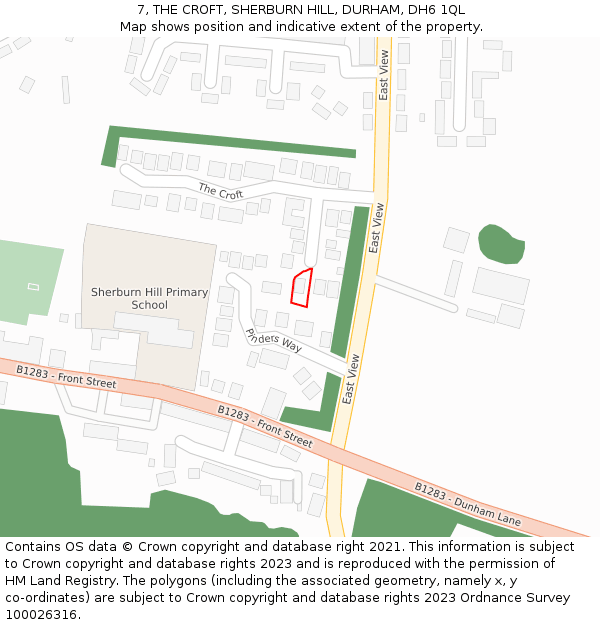 7, THE CROFT, SHERBURN HILL, DURHAM, DH6 1QL: Location map and indicative extent of plot