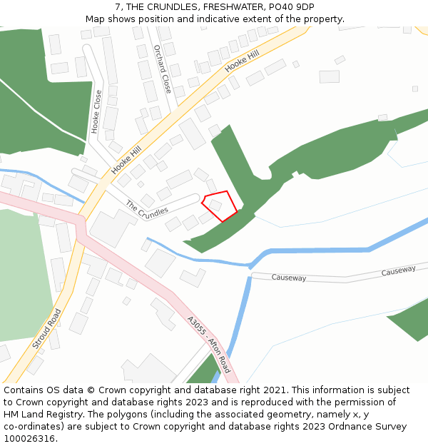 7, THE CRUNDLES, FRESHWATER, PO40 9DP: Location map and indicative extent of plot